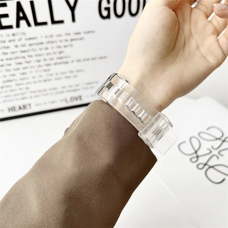 Pulseira de Relógio Integrada para Xiaomi Smart Band 8 Pro Ajustável Pulseira de Silicone com Caixa de Relógio - Transparente Rosa