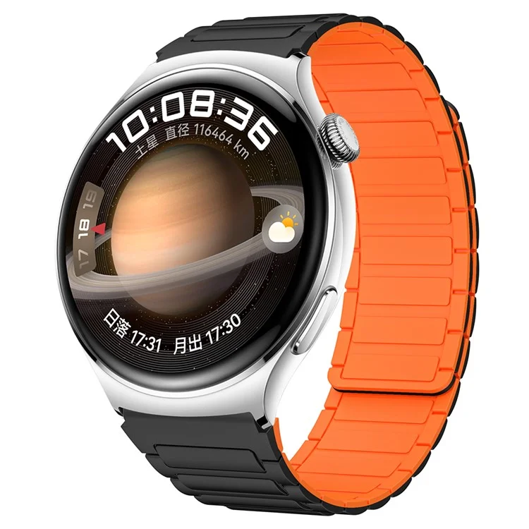 Bracelet de montre en silicone pour Huawei Watch 4 / 4 Pro / GT 4 46mm, bracelet de poignet magnétique - Noir / Orange