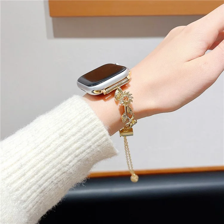 Para Apple Watch 10 46mm / Ultra 2 / Ultra 49mm / 9 8 7 45mm / SE (2023) SE (2022) SE 6 5 4 44mm / 3 2 1 42mm Sunflower Watch Band Zinc Alloy - Gold