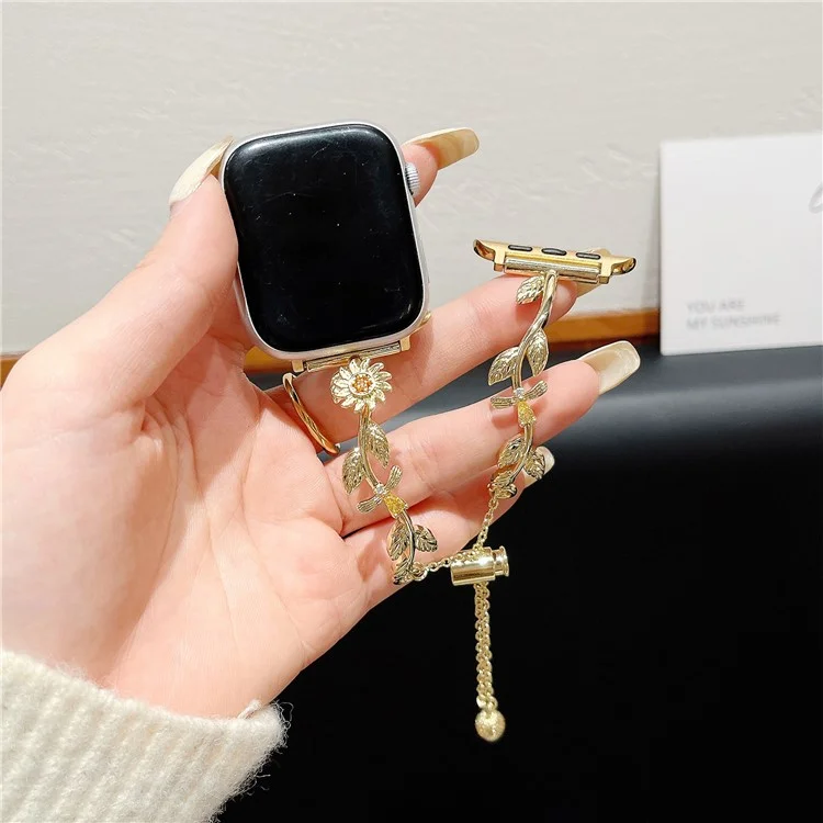 Para Apple Watch 10 46mm / Ultra 2 / Ultra 49mm / 9 8 7 45mm / SE (2023) SE (2022) SE 6 5 4 44mm / 3 2 1 42mm Sunflower Watch Band Zinc Alloy - Gold