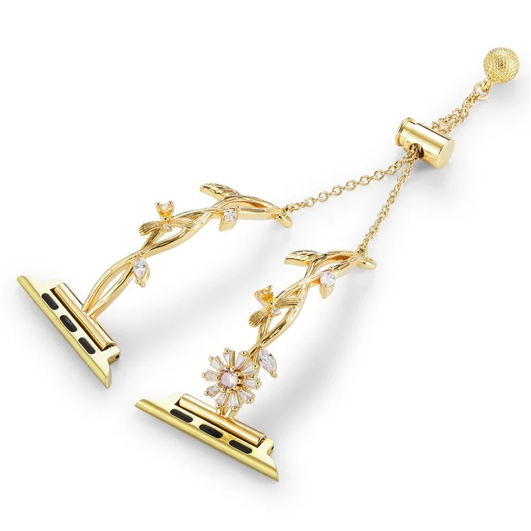 For Apple Watch 10 46mm / Ultra 2 / Ultra 49mm / 9 8 7 45mm / SE (2023) SE (2022) SE 6 5 4 44mm / 3 2 1 42mm Zinc Alloy Watch Band Flower Bangle Bracelet - Gold