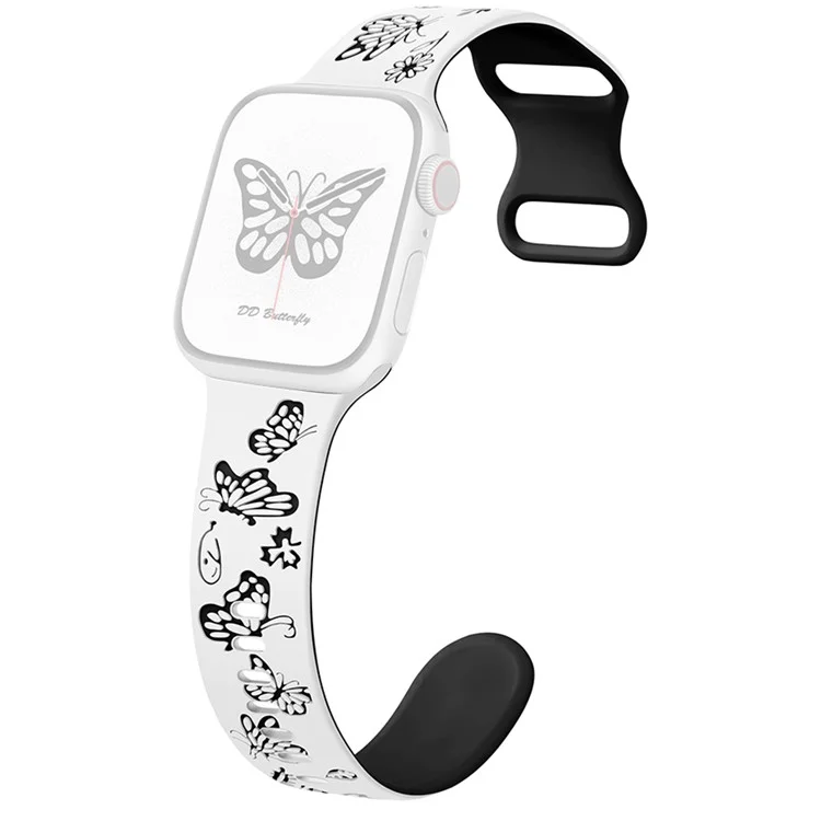 For Apple Watch Series 10 42mm / 9 8 7 41mm / SE (2023) SE (2022) SE 6 5 4 40mm / 3 2 1 38mm Band Dual Color Silicone Strap - White+Black