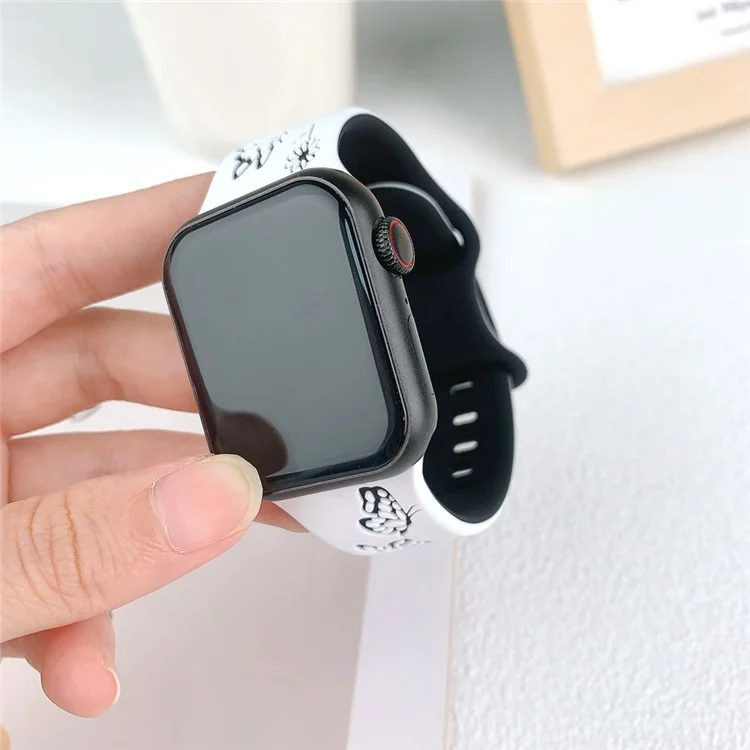 For Apple Watch Series 10 42mm / 9 8 7 41mm / SE (2023) SE (2022) SE 6 5 4 40mm / 3 2 1 38mm Band Dual Color Silicone Strap - White+Black