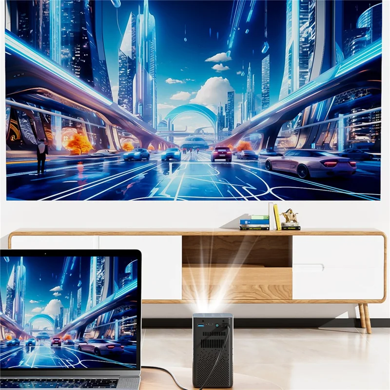 Projecteur DLP Mini WiFi Android 9.0 C900 960x540P Haute Définition Théâtre Maison Portable - Blanc / Prise EU