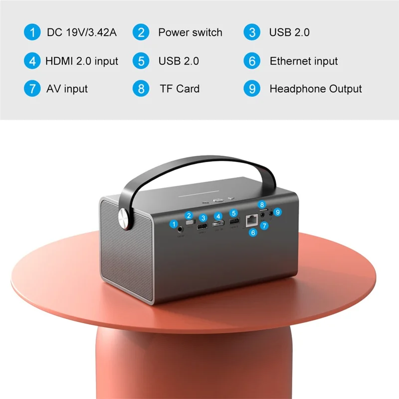 V7 Pro Home Theater Android 9.0 DLP Projector High Definition Projector Support 5G  /  2.4G WiFi - EU Plug