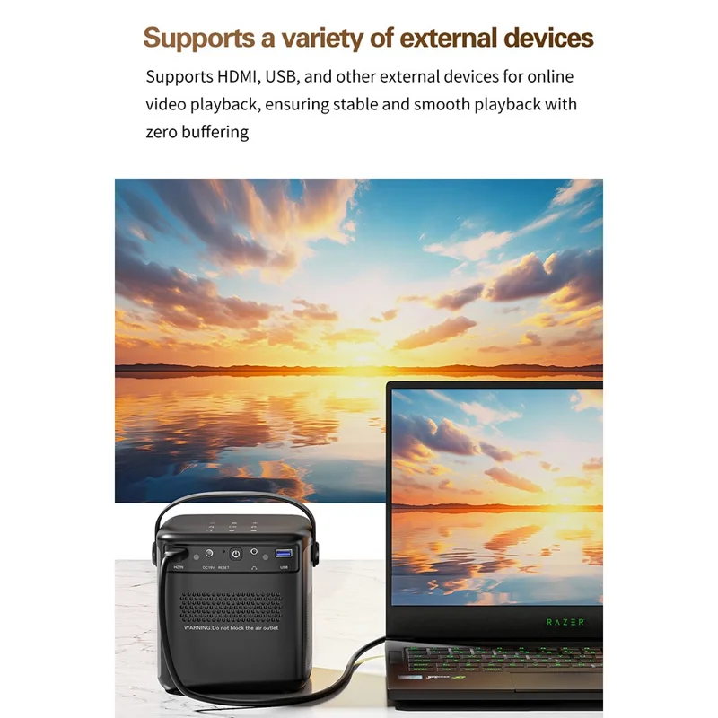 S8 Portable Rechargeable DLP Projector 1080P HD Video WiFi Home Theater Office LED Projector - EU Plug