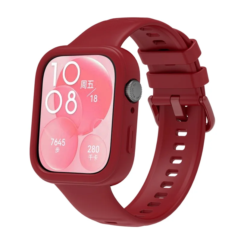 For Huawei Watch Fit 3 Silicone Case Hollow Shockproof Watch Protective Frame - Wine Red