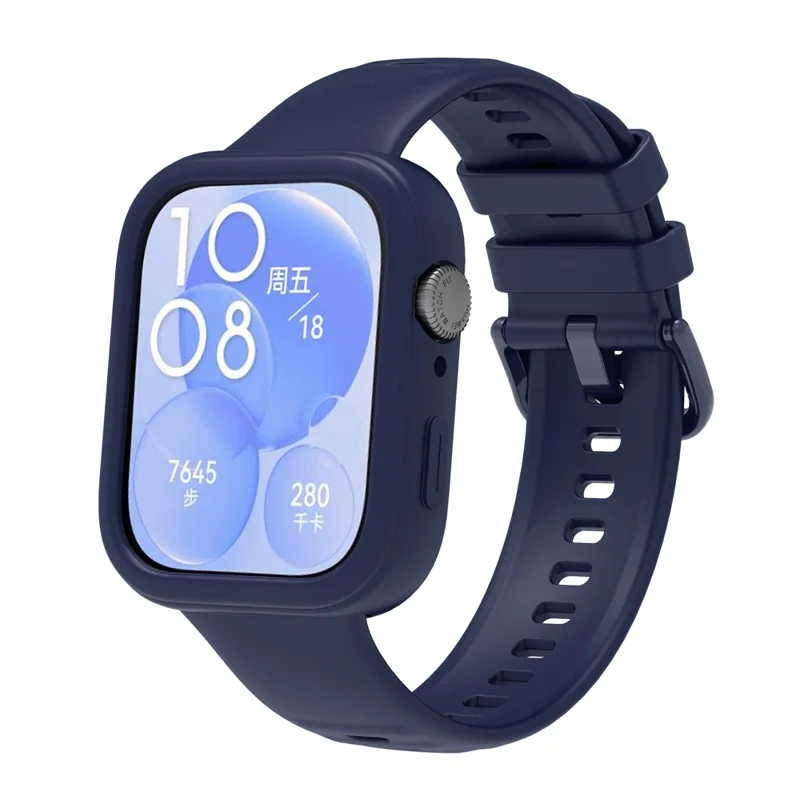 For Huawei Watch Fit 3 Silicone Case Hollow Shockproof Watch Protective Frame - Navy Blue
