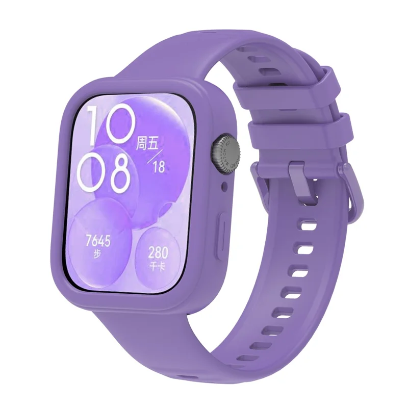 For Huawei Watch Fit 3 Silicone Case Hollow Shockproof Watch Protective Frame - Purple