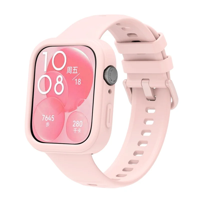Für Huawei Watch Fit 3 Silikonhülle Hohlraum Stoßfeste Uhrenschutzrahmen - Pink