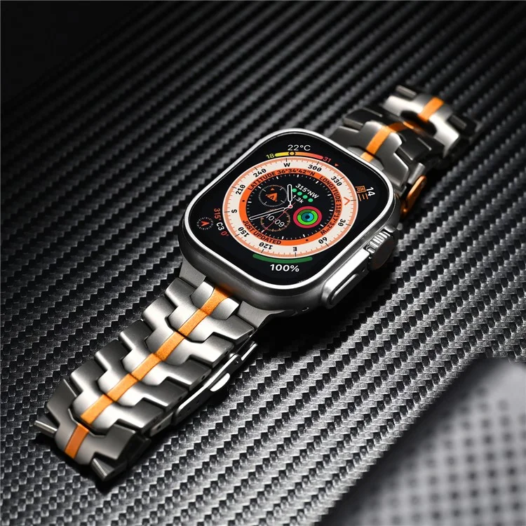 Pour Apple Watch Series 10 42mm / 9 8 7 41mm / SE (2023) SE (2022) SE 6 5 4 40mm / 3 2 1 38mm Bracelet de montre en titane - Titane + Orange
