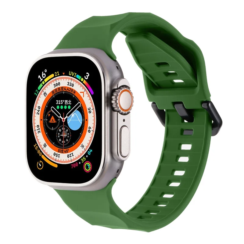 For Apple Watch Ultra 3 2 1 49mm / Series 11 10 46mm / 9 8 7 45mm / SE3 SE2 SE 6 5 4 44mm / 3 2 1 42mm Silicone Watch Strap - Midnight Green