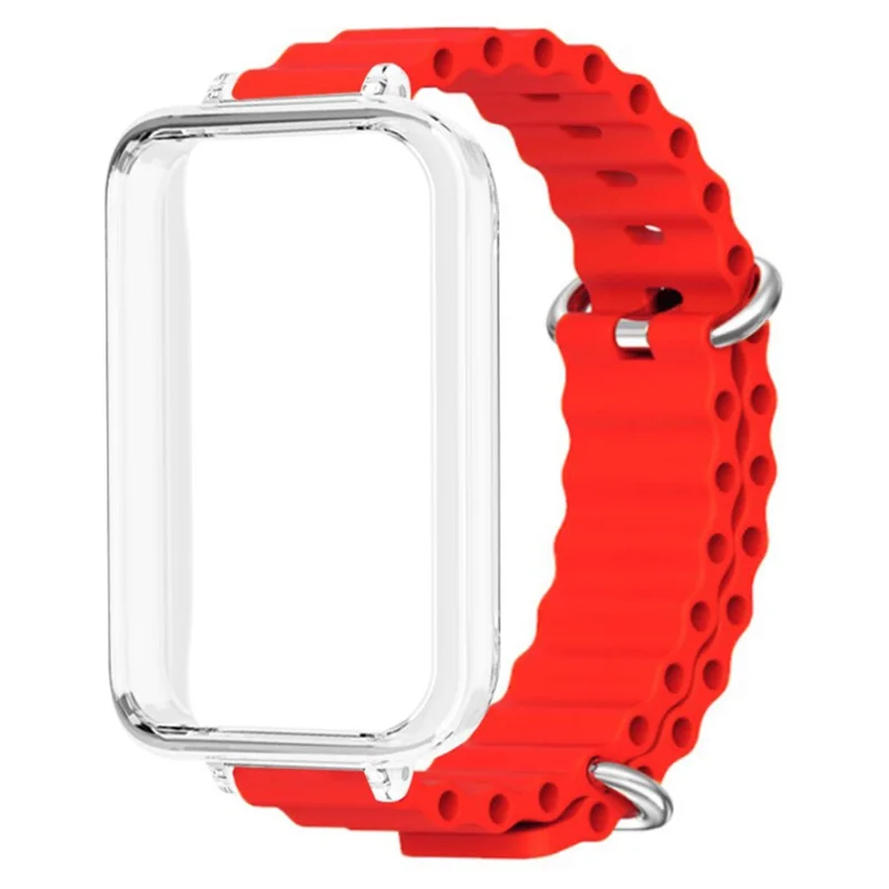 For Honor Band 9 Watch Band Ocean Silicone Strap with Transparent Case - Red