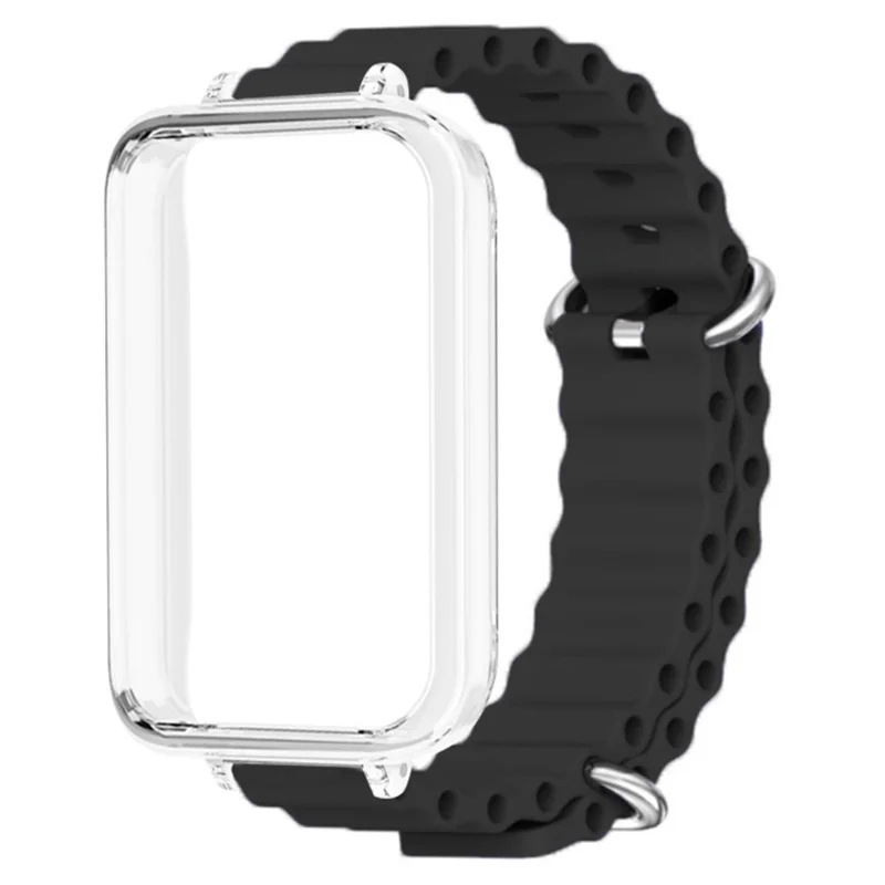 For Honor Band 9 Watch Band Ocean Silicone Strap with Transparent Case - Black