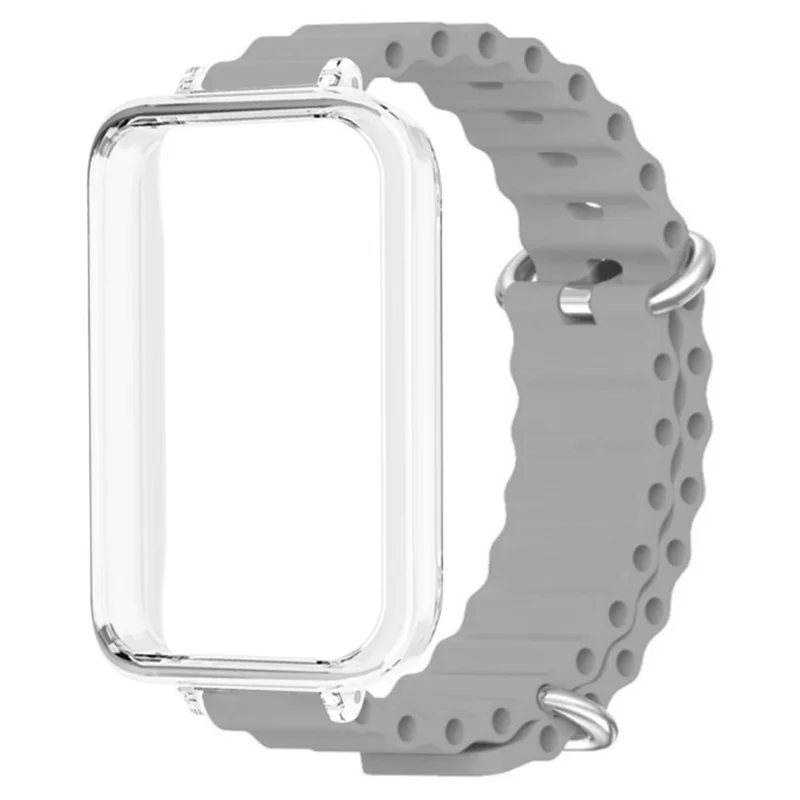 For Honor Band 9 Watch Band Ocean Silicone Strap with Transparent Case - Grey