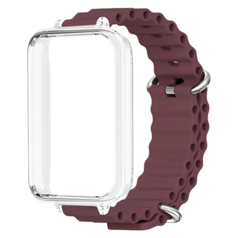 For Honor Band 9 Watch Band Ocean Silicone Strap with Transparent Case - Wine Red
