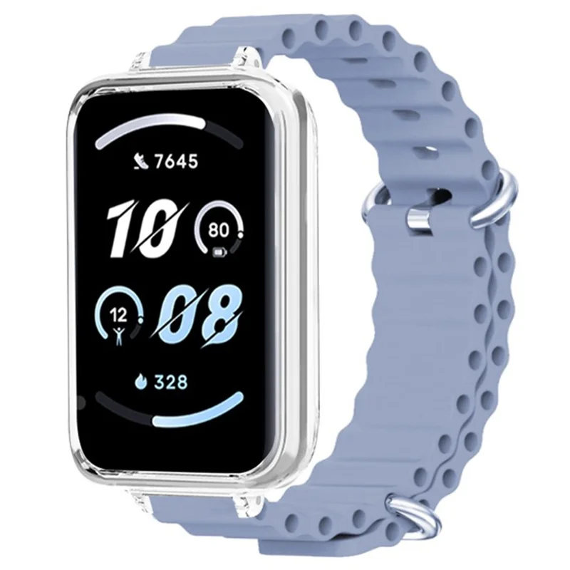 For Honor Band 9 Watch Band Ocean Silicone Strap with Transparent Case - Lavender Purple