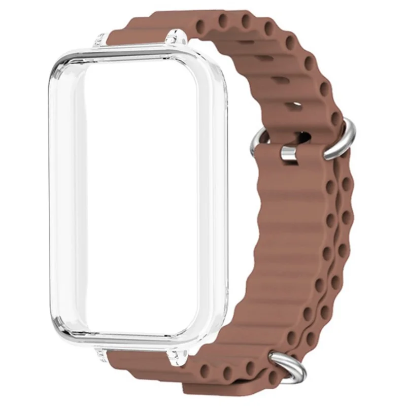 For Honor Band 9 Watch Band Ocean Silicone Strap with Transparent Case - Brown