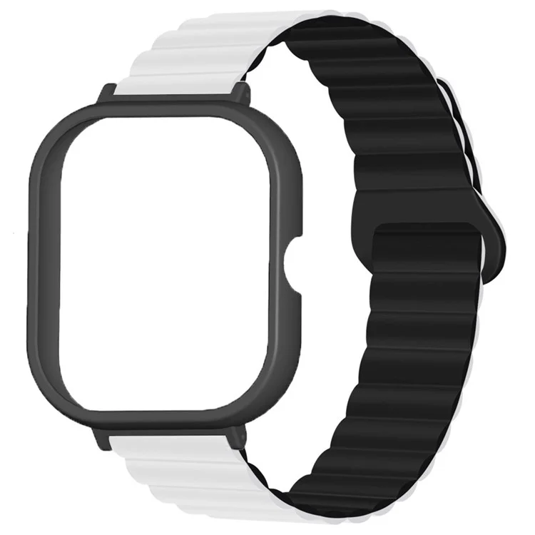 Pour Xiaomi Redmi Watch 4 Bracelet de montre en silicone Dual Color Magnetic Band avec étui PC - Blanc+Noir
