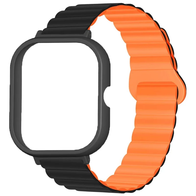 Für Xiaomi Redmi Watch 4 Silikon-Uhrarmband Doppelfarbiges Magnetarmband mit PC-Gehäuse - Schwarz+Orange