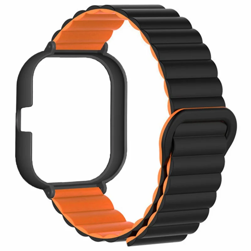 Für Xiaomi Redmi Watch 4 Silikon-Uhrarmband Doppelfarbiges Magnetarmband mit PC-Gehäuse - Schwarz+Orange