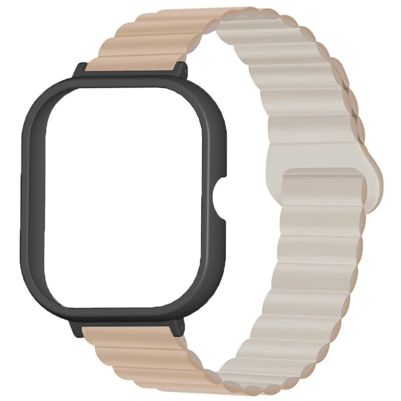 For Xiaomi Redmi Watch 4 Silicone Watch Strap Dual Color Magnetic Band with PC Case - Milk Tea+Starlight