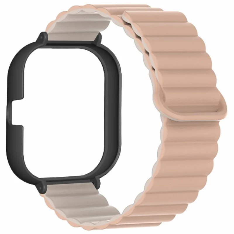 For Xiaomi Redmi Watch 4 Silicone Watch Strap Dual Color Magnetic Band with PC Case - Milk Tea+Starlight