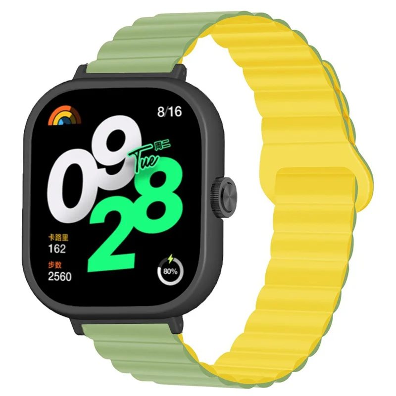Para Xiaomi Redmi Watch 4 Silicone Watch Strap Dual Color Magnetic Band with PC Case - Ciano+Amarelo