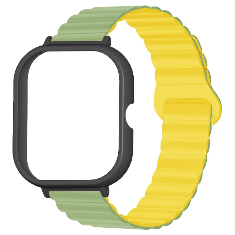 Para Xiaomi Redmi Watch 4 Silicone Watch Strap Dual Color Magnetic Band with PC Case - Ciano+Amarelo
