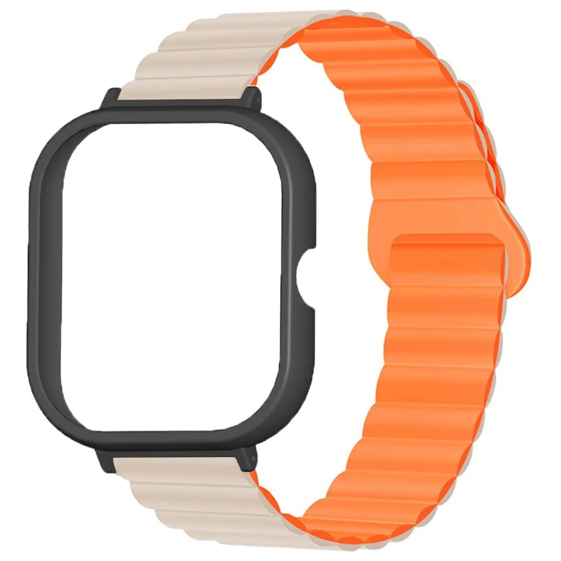 For Xiaomi Redmi Watch 4 Silicone Watch Strap Dual Color Magnetic Band with PC Case - Starlight+Orange