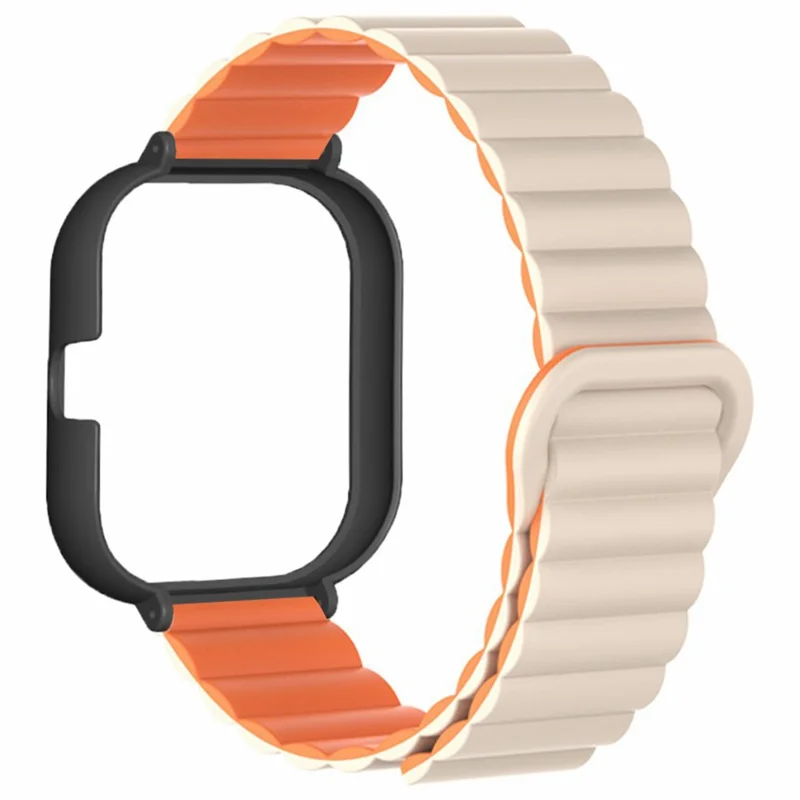 For Xiaomi Redmi Watch 4 Silicone Watch Strap Dual Color Magnetic Band with PC Case - Starlight+Orange