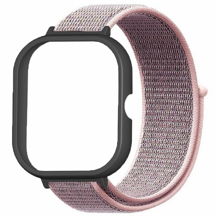 Para Xiaomi Redmi Watch 4 Correa de muñeca Nylon Loop Watch Band con Caja de reloj de PC negra - Rosa