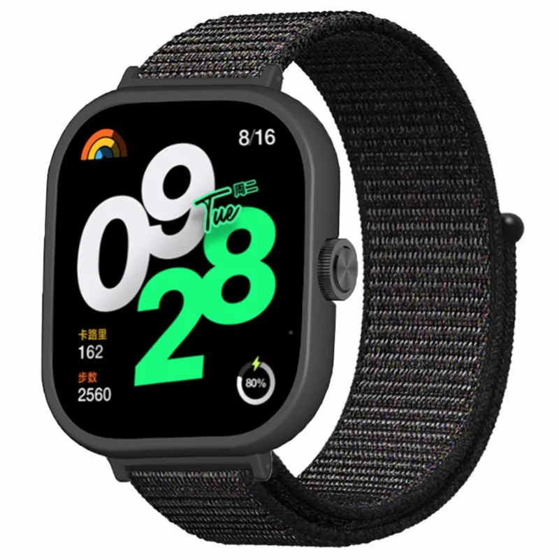 Per Xiaomi Redmi Watch 4 Cinturino per orologio da polso in nylon Loop con custodia in PC nera - Nero