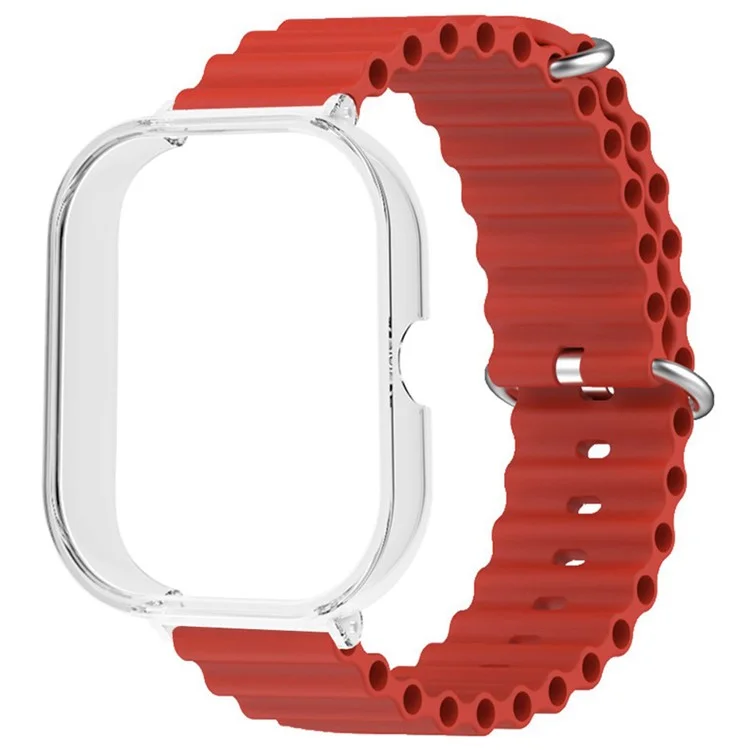 For Xiaomi Redmi Watch 4 Silicone Strap Ocean Sport Watch Band with Transparent Case - Red