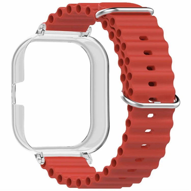 For Xiaomi Redmi Watch 4 Silicone Strap Ocean Sport Watch Band with Transparent Case - Red