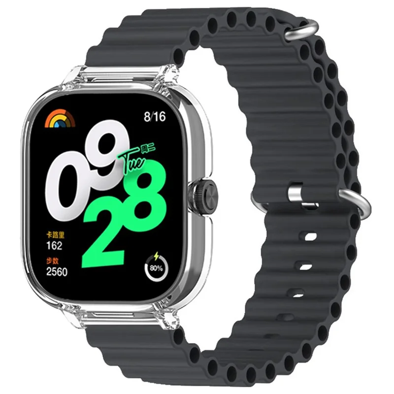 For Xiaomi Redmi Watch 4 Silicone Strap Ocean Sport Watch Band with Transparent Case - Black