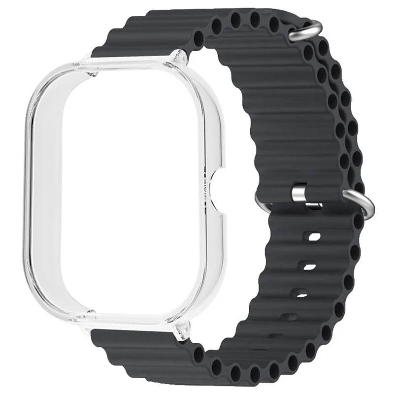 For Xiaomi Redmi Watch 4 Silicone Strap Ocean Sport Watch Band with Transparent Case - Black