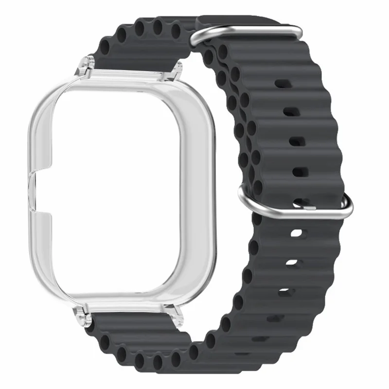 For Xiaomi Redmi Watch 4 Silicone Strap Ocean Sport Watch Band with Transparent Case - Black