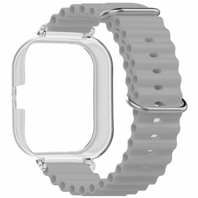 For Xiaomi Redmi Watch 4 Silicone Strap Ocean Sport Watch Band with Transparent Case - Grey