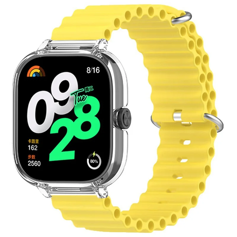 For Xiaomi Redmi Watch 4 Silicone Strap Ocean Sport Watch Band with Transparent Case - Yellow