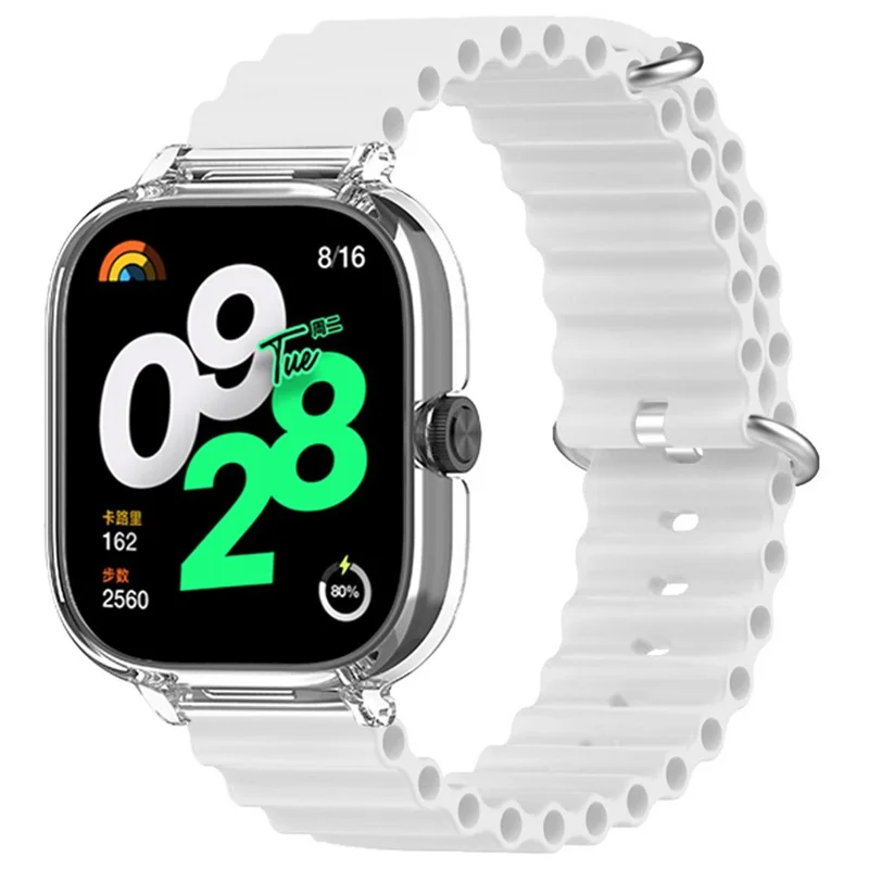 For Xiaomi Redmi Watch 4 Silicone Strap Ocean Sport Watch Band with Transparent Case - White