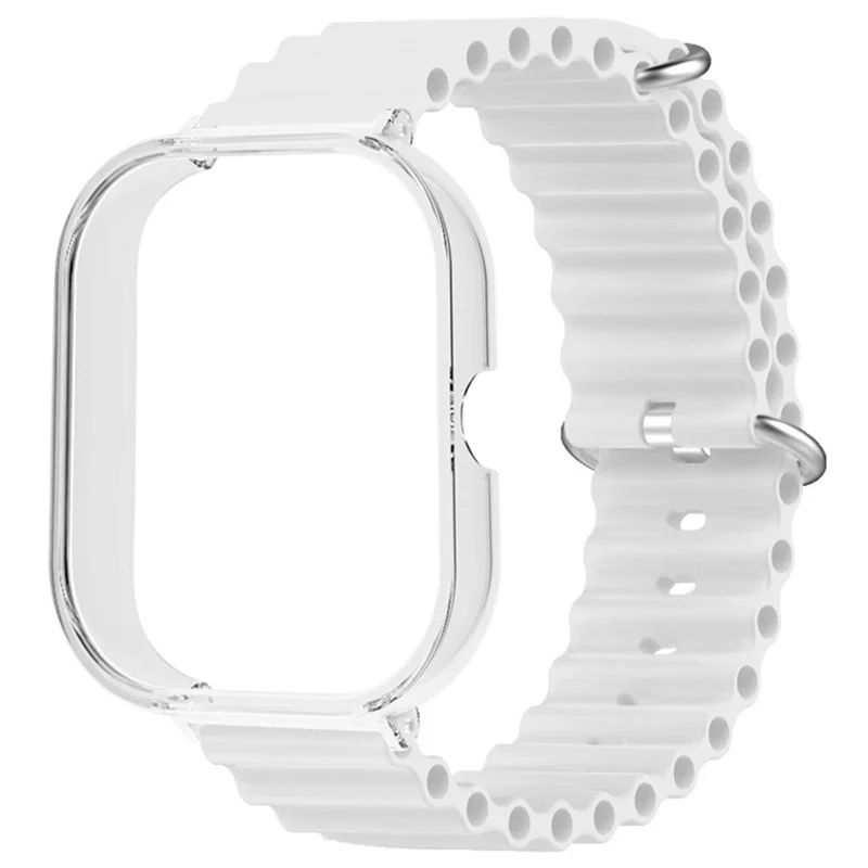 For Xiaomi Redmi Watch 4 Silicone Strap Ocean Sport Watch Band with Transparent Case - White