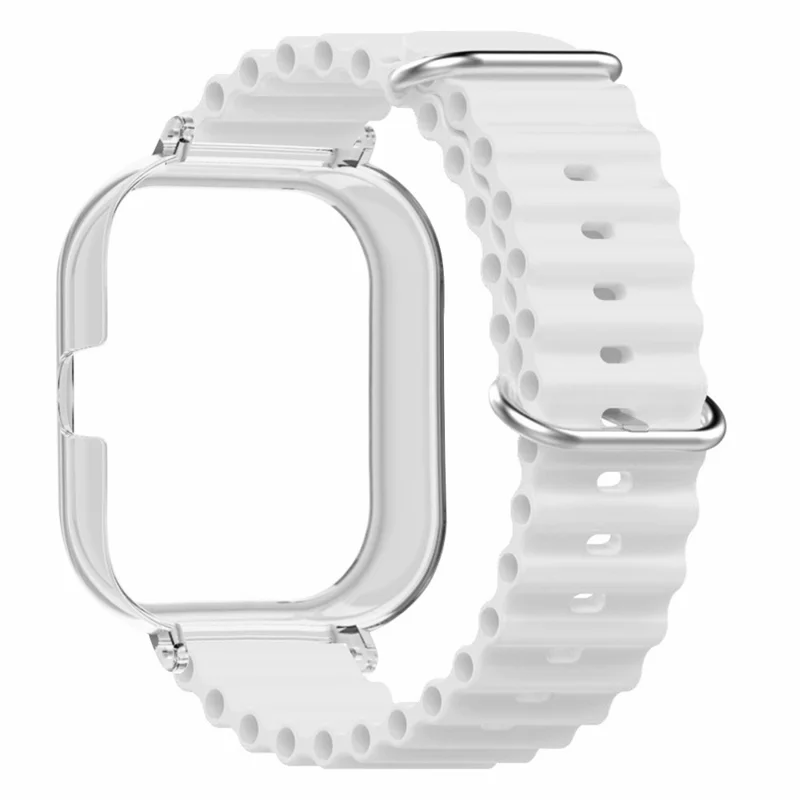 For Xiaomi Redmi Watch 4 Silicone Strap Ocean Sport Watch Band with Transparent Case - White