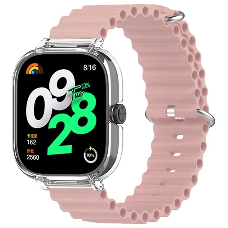 For Xiaomi Redmi Watch 4 Silicone Strap Ocean Sport Watch Band with Transparent Case - Pink