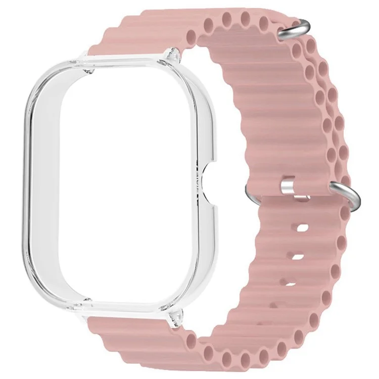 For Xiaomi Redmi Watch 4 Silicone Strap Ocean Sport Watch Band with Transparent Case - Pink