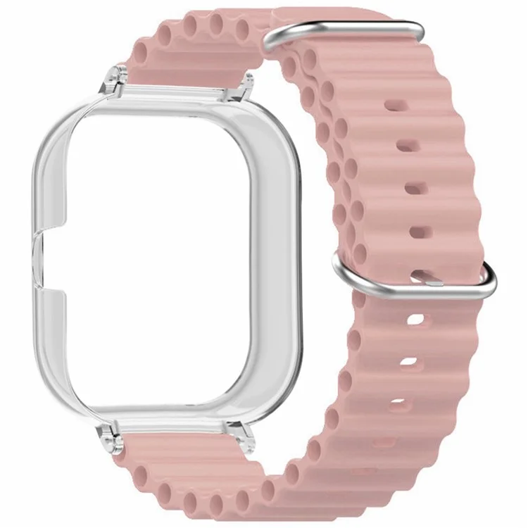 For Xiaomi Redmi Watch 4 Silicone Strap Ocean Sport Watch Band with Transparent Case - Pink