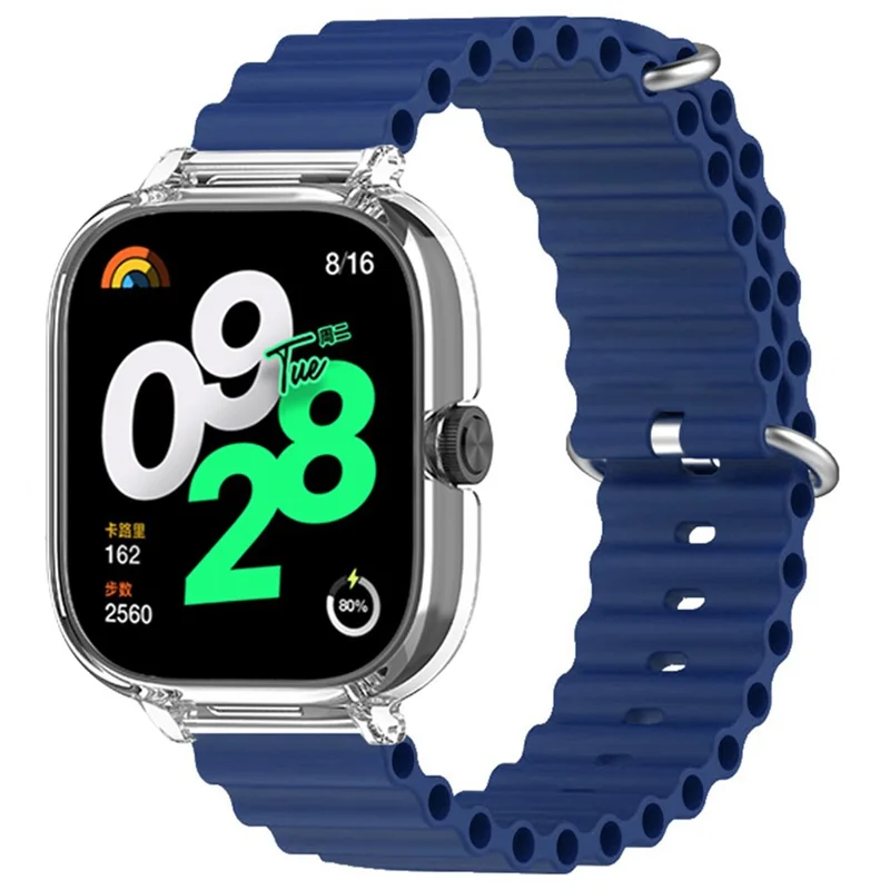For Xiaomi Redmi Watch 4 Silicone Strap Ocean Sport Watch Band with Transparent Case - Midnight Blue