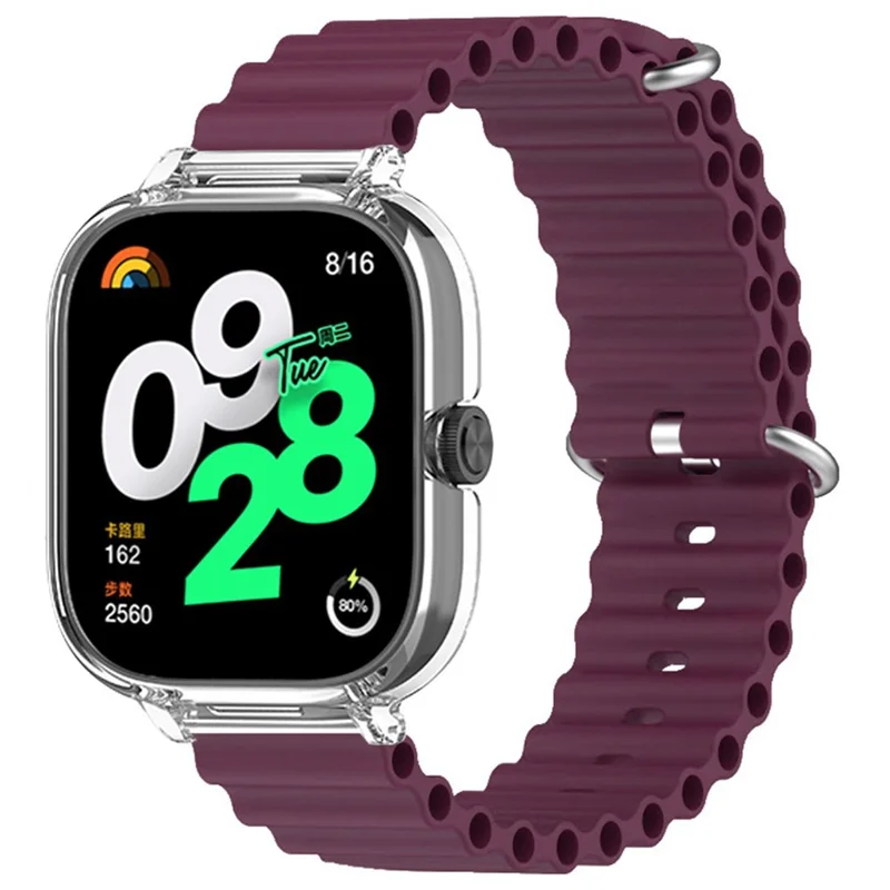 Para Xiaomi Redmi Watch 4 Pulseira de Silicone Ocean Sport com Caixa Transparente - Vinho Tinto