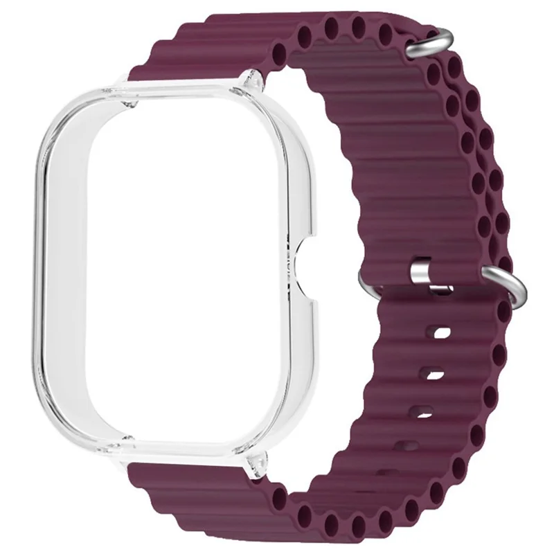 Para Xiaomi Redmi Watch 4 Pulseira de Silicone Ocean Sport com Caixa Transparente - Vinho Tinto