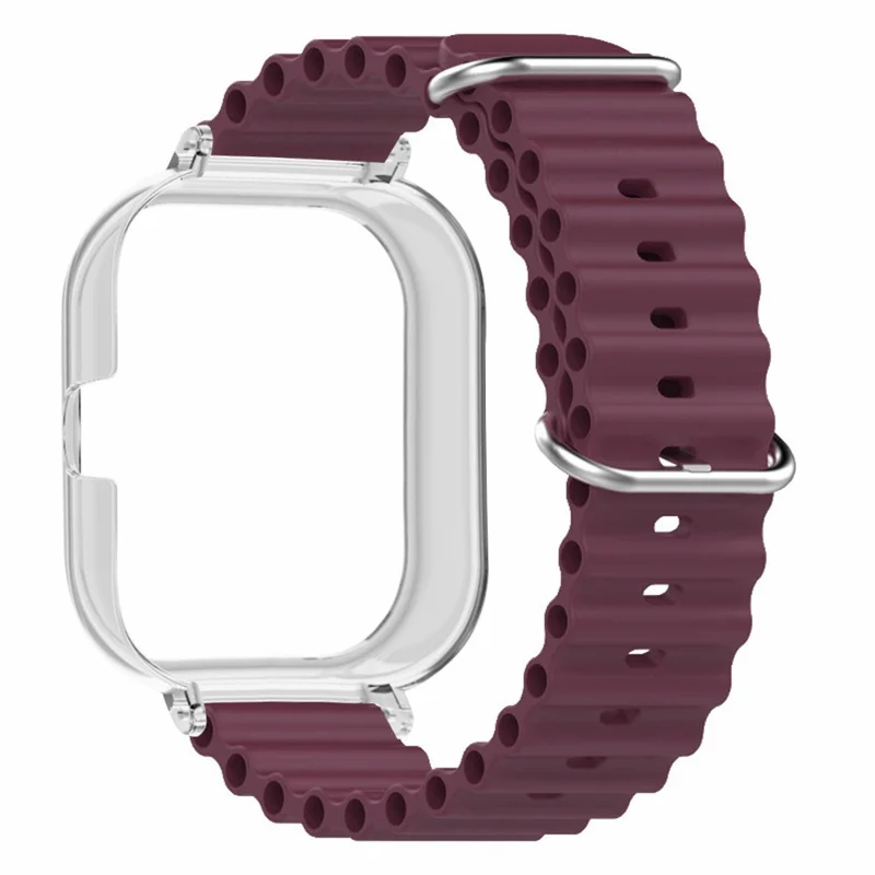 Para Xiaomi Redmi Watch 4 Pulseira de Silicone Ocean Sport com Caixa Transparente - Vinho Tinto